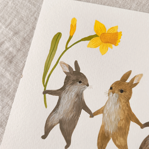 Rabbits and daffodils Original art