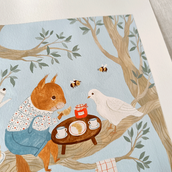 Squirrel and dove original art