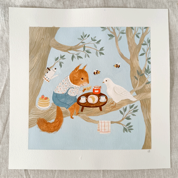 Squirrel and dove original art