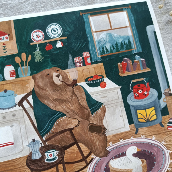 Bear in cabin print