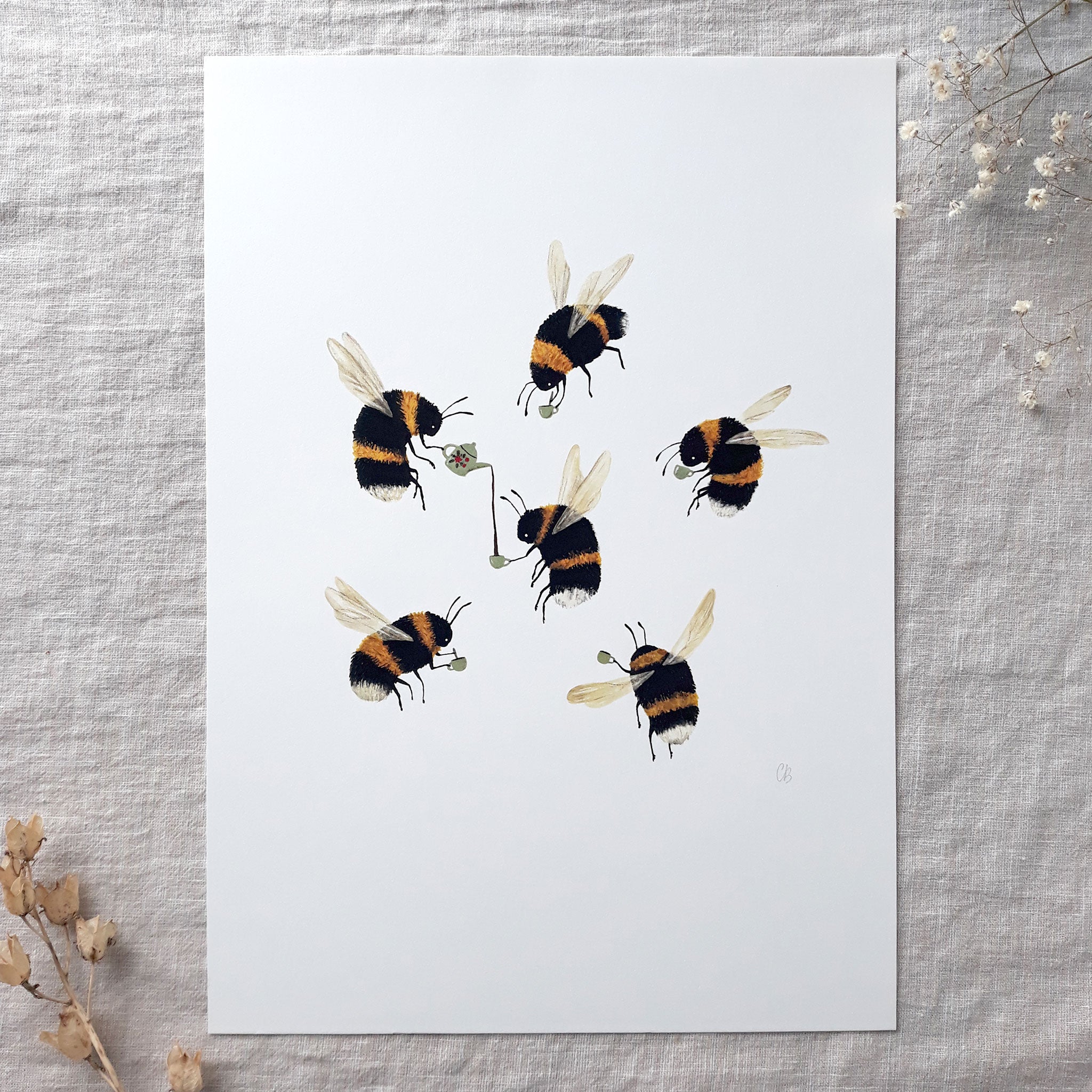 Bees drinking tea A4 print