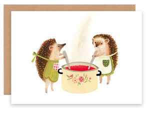 Hedgehogs making jam A6 card