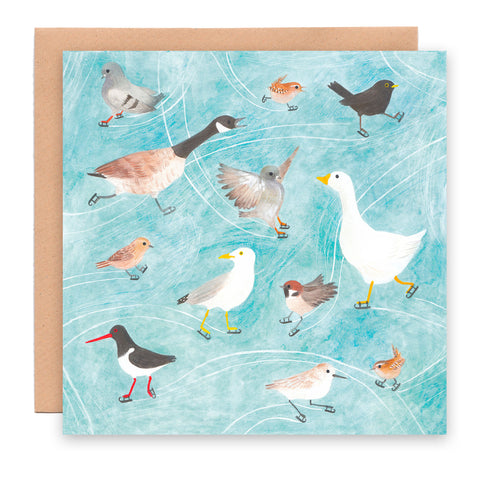 Ice skating birds card